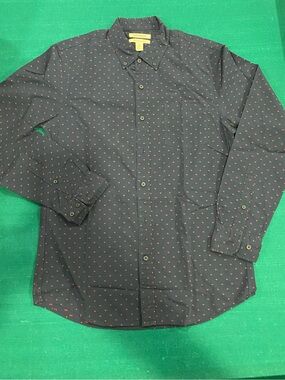 Goodthreads Men’s Navy Button-Down Shirt with Red Micro Dots